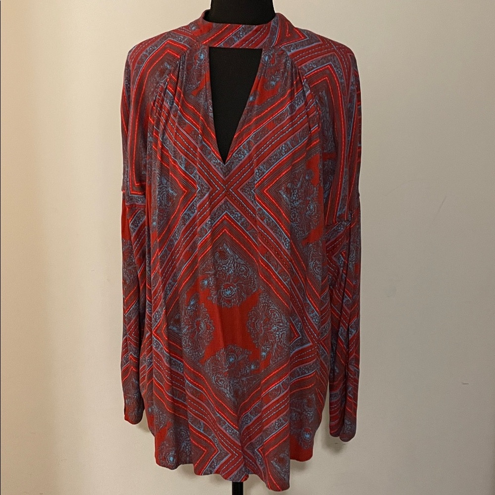 Free People “Walking On a Dream” Tunic Top Size L Geometric Print Boho Inspired - Picture 2 of 13